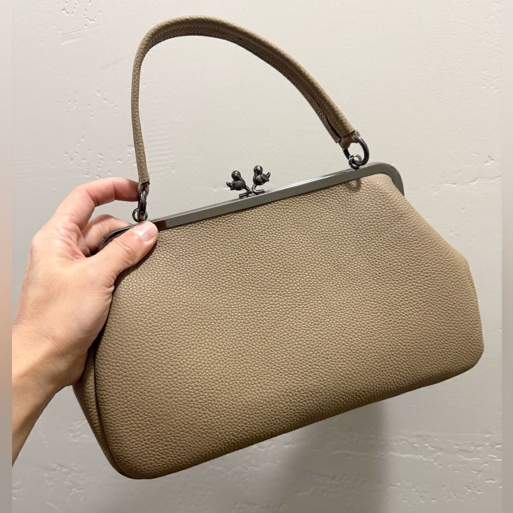 Khaki Togo Leather (Calfskin) Handmade “Birds” Kisslock Bag/Wristlet/Crossbody